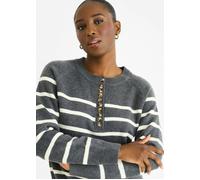 Gini London Grey Recycle Stripe Button Up Loose Fit Knit Jumper - M-L (UK 12-14/US 8-10/EU 40-42)