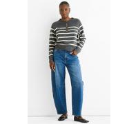 Gini London Grey Stripe Button Up Loose Fit Knit Jumper Grey M/L