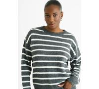 Gini London Grey Stripe Chunky Knit Oversized Jumper - L-XL (UK 14-16/US 10-12/EU 42-44)