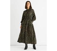 Gini London Khaki Animal Print Shirred High Neck Maxi Dress Khaki
