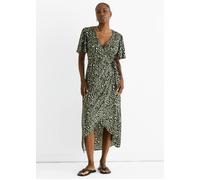 Gini London Khaki Animal Print Viscose Wrap Midi Dress Khaki