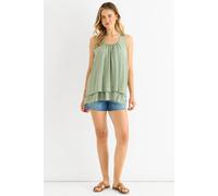 Gini London Khaki Crochet Panel Double Layer Long Top Khaki