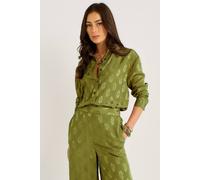 Gini London Khaki Floral Satin Jacquard Shirt Khaki