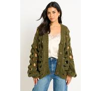 Gini London Khaki Hollow Chunky Knit Cardigan Khaki
