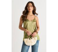Gini London Khaki Lace Trim Satin Cami Top Khaki