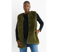 Gini London Khaki No Cut Faux Gilet Fur Sleeveless Jacket Khaki M/L