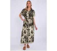 Gini London Khaki Tropical Print Midi Shirt Dress Khaki