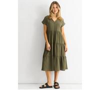 Gini London Khaki V Neck Pocket Smock Midi Dress Khaki S/M