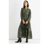 Gini London Khaki Viscose Animal Oversized Smock Maxi Dress - S-M (UK 8-10/US 4-6/EU 36-38)