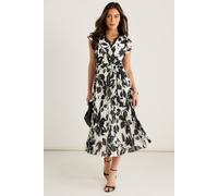 Gini London Lace Trim Mono Pleated Wrap Midi Dress In Black Black