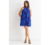 Gini London Large Floral Halter Pleated Mini Dress In Blue Blue 14