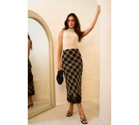Gini London Mono Check Contrast Lace Bias Skirt Multi