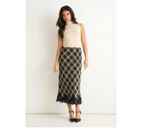 Gini London Mono Check Contrast Lace Bias Skirt - UK 14 / US 10 / EU 42