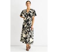 Gini London Mono Ruffle V Neck Viscose Midi Dress In Black Black