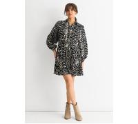 Gini London Mono Zebra Belted Shirt Dress In Black Black