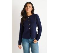Gini London Navy Button Front Compact Knit Cardigan In Blue Blue