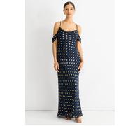 Gini London Navy Cowl Neck Drop Sleeves Foil Maxi Dress Navy