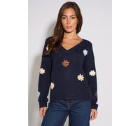Gini London Navy Crochet 3D Floral Knitted Jumper Navy