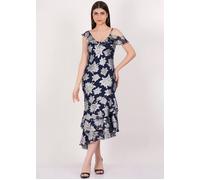 Gini London Navy Floral Clipped Tiered Ruffle Midi Dress Navy 10