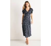 Gini London Navy Floral Lace Trim V Neck Midi Dress Navy 14