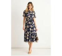 Gini London Navy Floral Print Fit & Flare Midi Dress - UK 8 / US 4 / EU 36