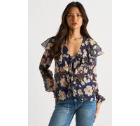 Gini London Navy Floral Ruffle Front Blouse Navy