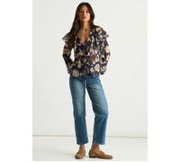 Gini London Navy Floral Ruffle Front Blouse - UK 12 / US 8 / EU 40