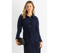Gini London Navy Plisse Button Through Shirt Navy