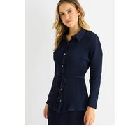 Gini London Navy Plisse Button Through Shirt - UK 10 / US 6 / EU 38