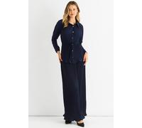 Gini London Navy Plisse Elasticated Waist Maxi Skirt Navy