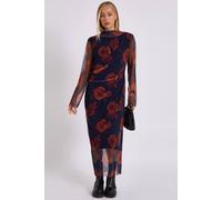 Gini London Navy Print Mesh Midi Dress Navy M/L