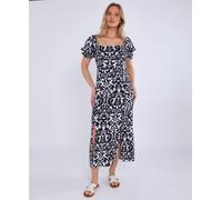 Gini London Navy Puff Sleeves Split Viscose Midi Dress Navy