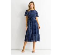 Gini London Navy Spot Chiffon Angel Sleeves Midi Dress Navy 8
