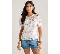 Gini London Off White Floral Dobby Chiffon Shirred Cuff Blouse Off White