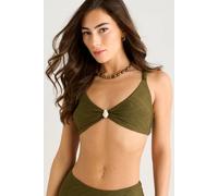 Gini London Olive Textured Hardware Detail Bikini Top In Dark Olive Dark Olive