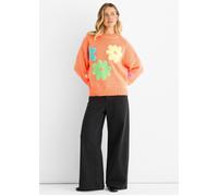 Gini London Orange Floral Crochet Chunky Knit Oversized Jumper Orange S/M