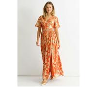 Gini London Orange Metallic Jacquard Flutter Sleeves Floral Maxi Dress - UK 10 / US 6 / EU 38