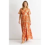 Gini London Orange Metallic Jacquard Flutter Sleeves Maxi Dress Orange 16