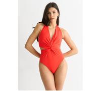 Gini London Orange Twisted Cut Out Halter Swimsuit Orange
