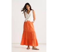 Gini London Orange Viscose Tiered Skater Maxi Skirt Orange