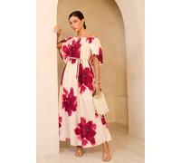 Gini London Pink Bardot Trapeze Maxi Dress In Cream Cream