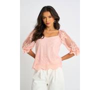 Gini London Pink Embroidered Lace Scallop Blouse Pink
