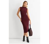 Gini London Plain Ruched Jersey Midi Dress In Burgundy Burgundy 16