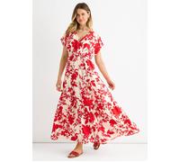 Gini London Red Floral Elastic Waist Maxi Dress Red