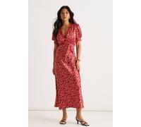 Gini London Red Floral Lace Trim V Neck Midi Dress Red