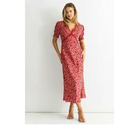 Gini London Red Floral Lace Trim V Neck Midi Dress - UK 16 / US 12 / EU 44