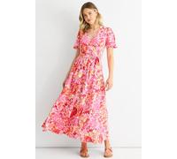 Gini London Red Floral Wrap Belted Midi Dress Multi 8