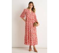 Gini London Red Geo Print Smock Maxi Dress Red