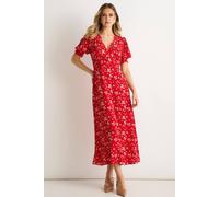 Gini London Red Viscose Lace Trim Midi Dress Red 10