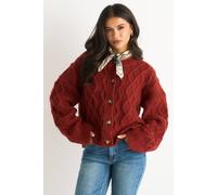 Gini London Rust Cable Knit Cardigan In Burnt Orange Burnt Orange
